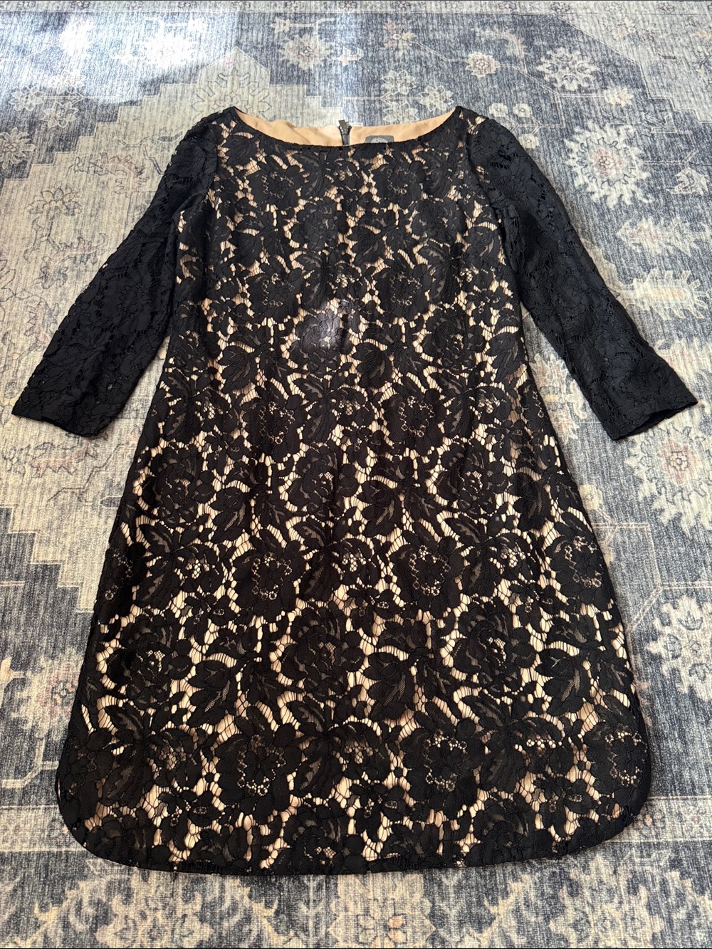Vince Camuto Black Lace Midi Dress with Nude Lining